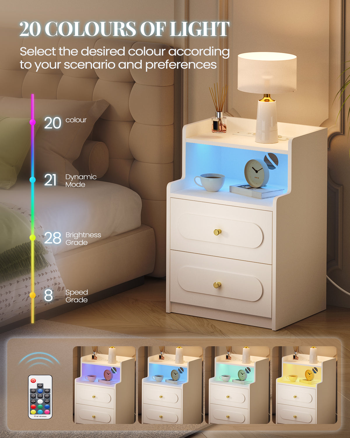 HEXCELEN Nightstand, Set of 2, Side Table with 2 Drawers, Nightstand with Open Compartment, Bedside Table for Bedroom, Wood-Based Nightstand, Sofa Table, for Bedroom Living Room White 421203X