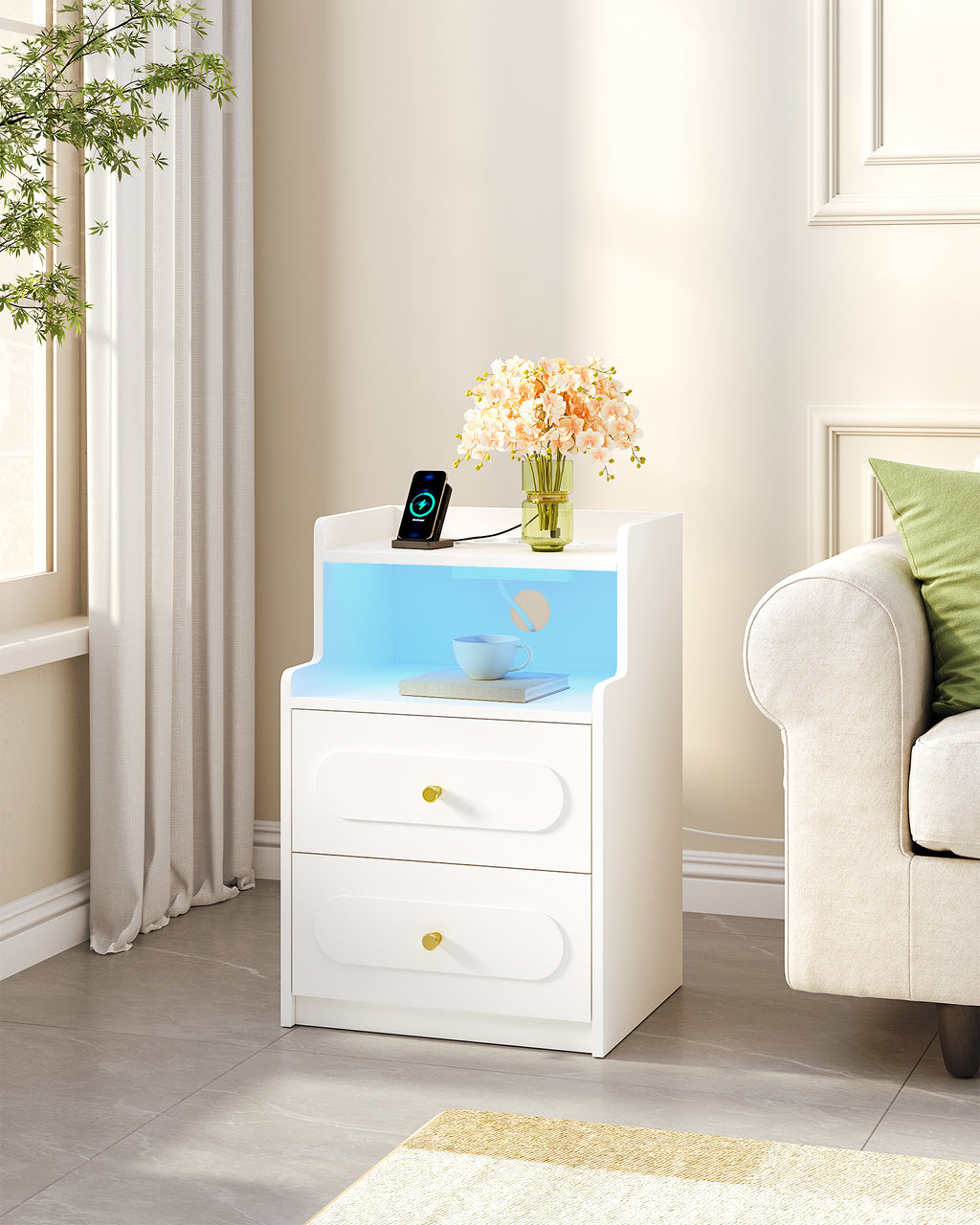 HEXCELEN Nightstand, Set of 2, Side Table with 2 Drawers, Nightstand with Open Compartment, Bedside Table for Bedroom, Wood-Based Nightstand, Sofa Table, for Bedroom Living Room White 421203X