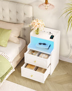 HEXCELEN Nightstand, Set of 2, Side Table with 2 Drawers, Nightstand with Open Compartment, Bedside Table for Bedroom, Wood-Based Nightstand, Sofa Table, for Bedroom Living Room White 421203X