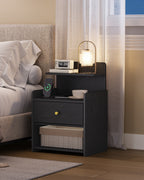 HEXCELEN Nightstand Set of 2, Side Table with 1 Drawer and 2 Open Compartments, Bedside Table, Sofa Table, Space-Saving, for Bedroom, Living Room, Modern, Black 411204X