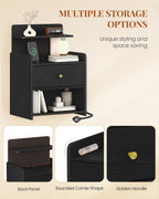 HEXCELEN Nightstand Set of 2, Side Table with 1 Drawer and 2 Open Compartments, Bedside Table, Sofa Table, Space-Saving, for Bedroom, Living Room, Modern, Black 411204X