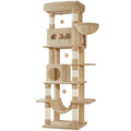 Hzuaneri Cat Tree for Indoor Cats, 170 cm Large Tall Cat Tower, Multi-Level Cats House with Condo, 8 Scratching Posts, Hammock, 4 Pom Poms, Camel Brown MS17018LC