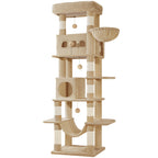 Hzuaneri Cat Tree for Indoor Cats, 170 cm Large Tall Cat Tower, Multi-Level Cats House with Condo, 8 Scratching Posts, Hammock, 4 Pom Poms, Camel Brown MS17018LC