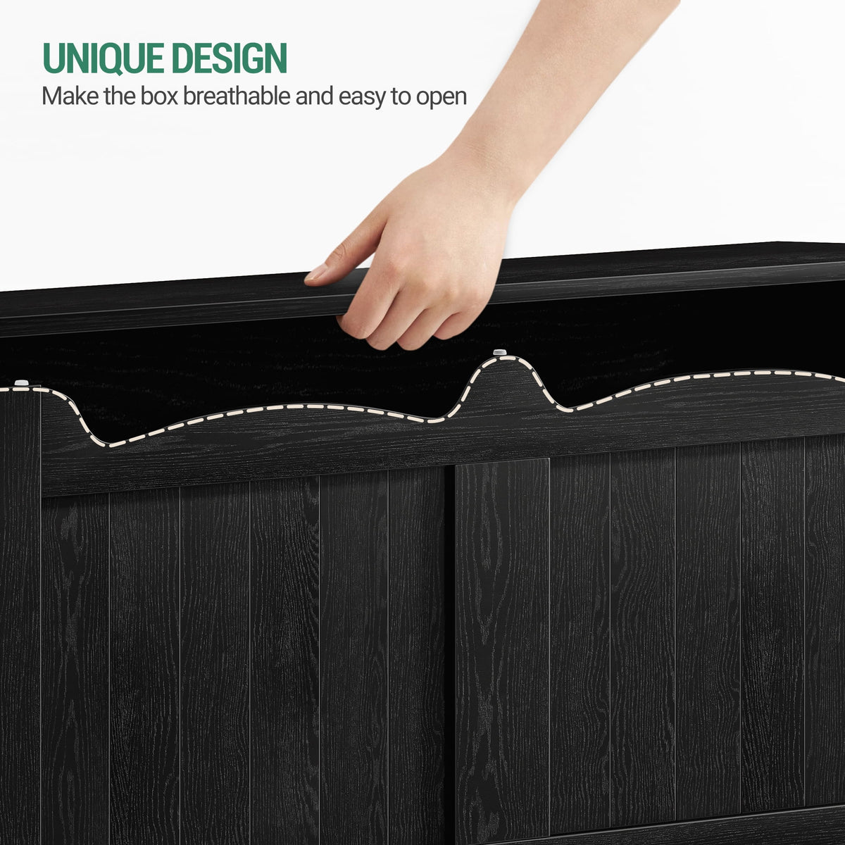 Hzuaneri 43.3" Large Storage Chest, Wooden Storage Bench with 2 Hinges, Lift-Top Chest Organizer for Living Room, Bedroom, Entryway, Black