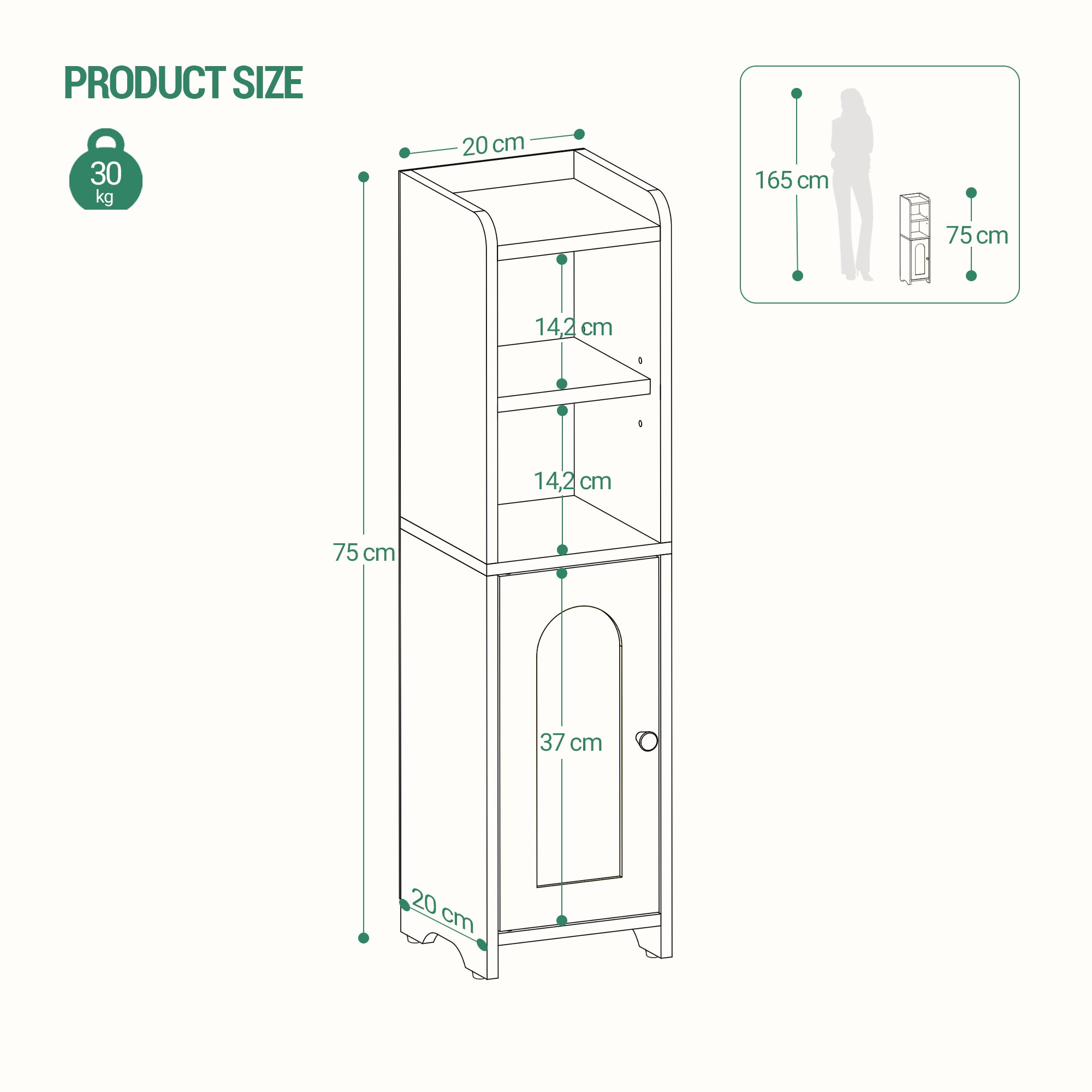 Hzuaneri Narrow Toilet Cabinet with Door, Adjustable Shelves for Bathroom