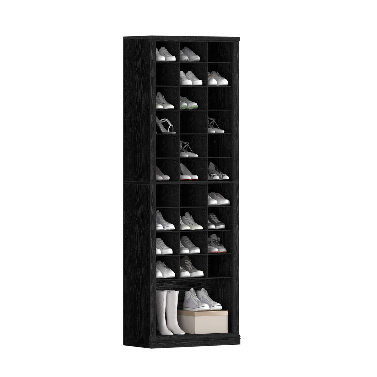 Hzuaneri 11-Tier Shoe Storage Cabinet, Wooden Shoe Rack with 30 Cubbies, Tall Freestanding Shoe Organizer for 30-33 Pairs, Easy Assembly Shoe Cabinet for Closet, Entryway, Living Room