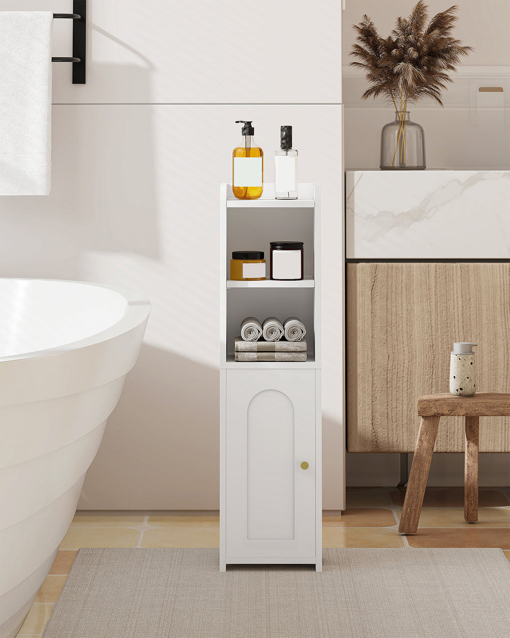 Hzuaneri Narrow Toilet Cabinet with Door, Adjustable Shelves for Bathroom