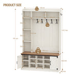 Hzuaneri Coat Rack with Bench, Wardrobe with LED Lighting, Clothes Rack, Adjustable Shelves, 15 Open Compartments, 7 Hooks, for Entrance Area, 40.3 x 120 x 191 cm, White-Brown HT24614X