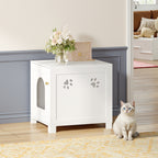 Hzuaneri Cat Litter Box Enclosure, 52 cm L Hidden Litter Box Furniture, Wooden Indoor Pet House with Front Arched Door, Side End Table, Nightstand for Living Room, Bedroom, White CB82213X