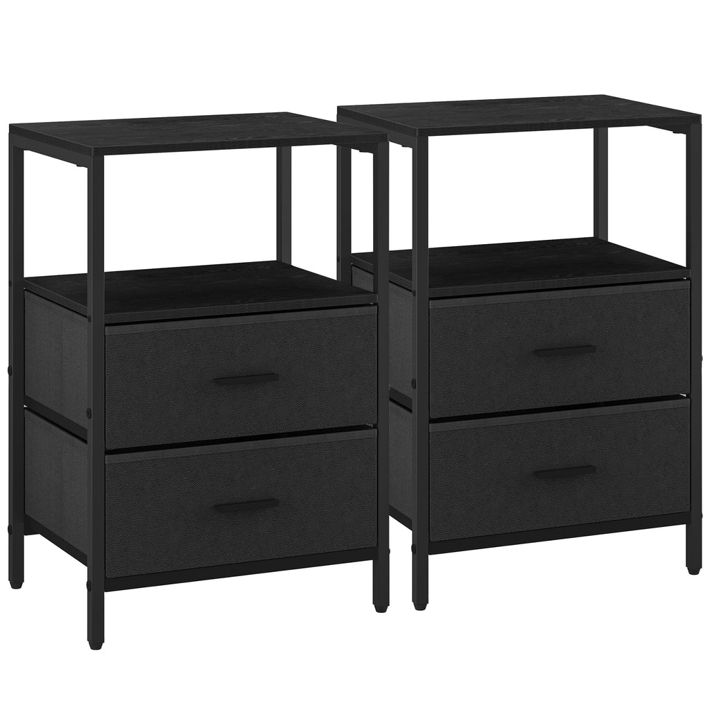 HEXCELEN Bedside Table Set of 2 with 2 Fabric Drawers & Shelf, Nightstand for Bedroom and Living Room, Black