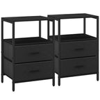 HEXCELEN Bedside Table Set of 2 with 2 Fabric Drawers & Shelf, Nightstand for Bedroom and Living Room, Black