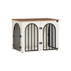 Hzuaneri Dog Cage Furniture, 80cm Dog Box for Home, 3 Doors, Arched Door, White Brown