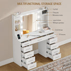 Hzuaneri Large Vanity Table with LED Lighting, Dressing Table with Mirror, Vanity Table with Power Outlets, 11 Drawers and 6 Jewelry Hooks, Suitable for Bedroom, Living Room, White DT43303X