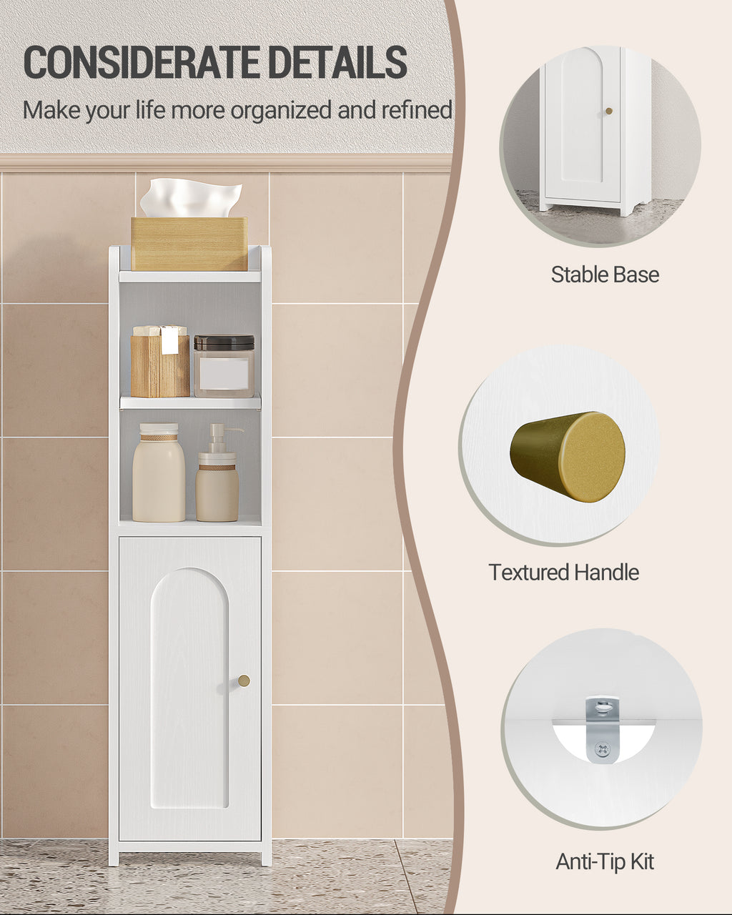 Hzuaneri Narrow Toilet Cabinet with Door, Adjustable Shelves for Bathroom