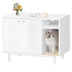Hzuaneri Cat Litter Box Enclosure, Hidden Litter Box Furniture with Scratching Mat, Wooden Pet House Side End Table, Tall Legs, Double Doors, 80 x 50 x 61 cm, White CB01513W