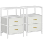HEXCELEN Bedside Table Set of 2 with 2 Fabric Drawers & Shelf, Nightstand for Bedroom and Living Room, White
