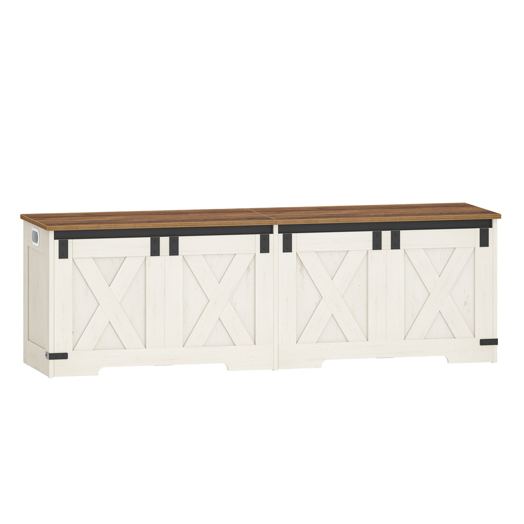 Hzuaneri Shoe Bench, Storage Cabinet, 2 Sturdy Hinges, Barn Style, 40 x 150 x 48.5 cm, Seat Chest for Entryway, Bedroom, White Brown, SB15014X