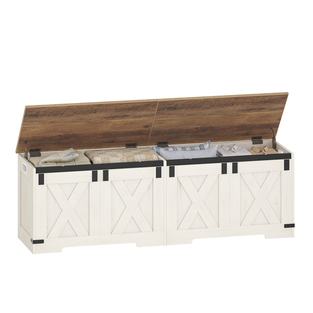 Hzuaneri Shoe Bench, Storage Cabinet, 2 Sturdy Hinges, Barn Style, 40 x 150 x 48.5 cm, Seat Chest for Entryway, Bedroom, White Brown, SB15014X