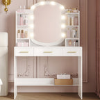 HEXCELEN Dressing Table with Oval Mirror, Vanity Table, Drawers with Open Compartments, for Bedroom and Dressing Room, 40 × 90 × 144 cm White，090103X