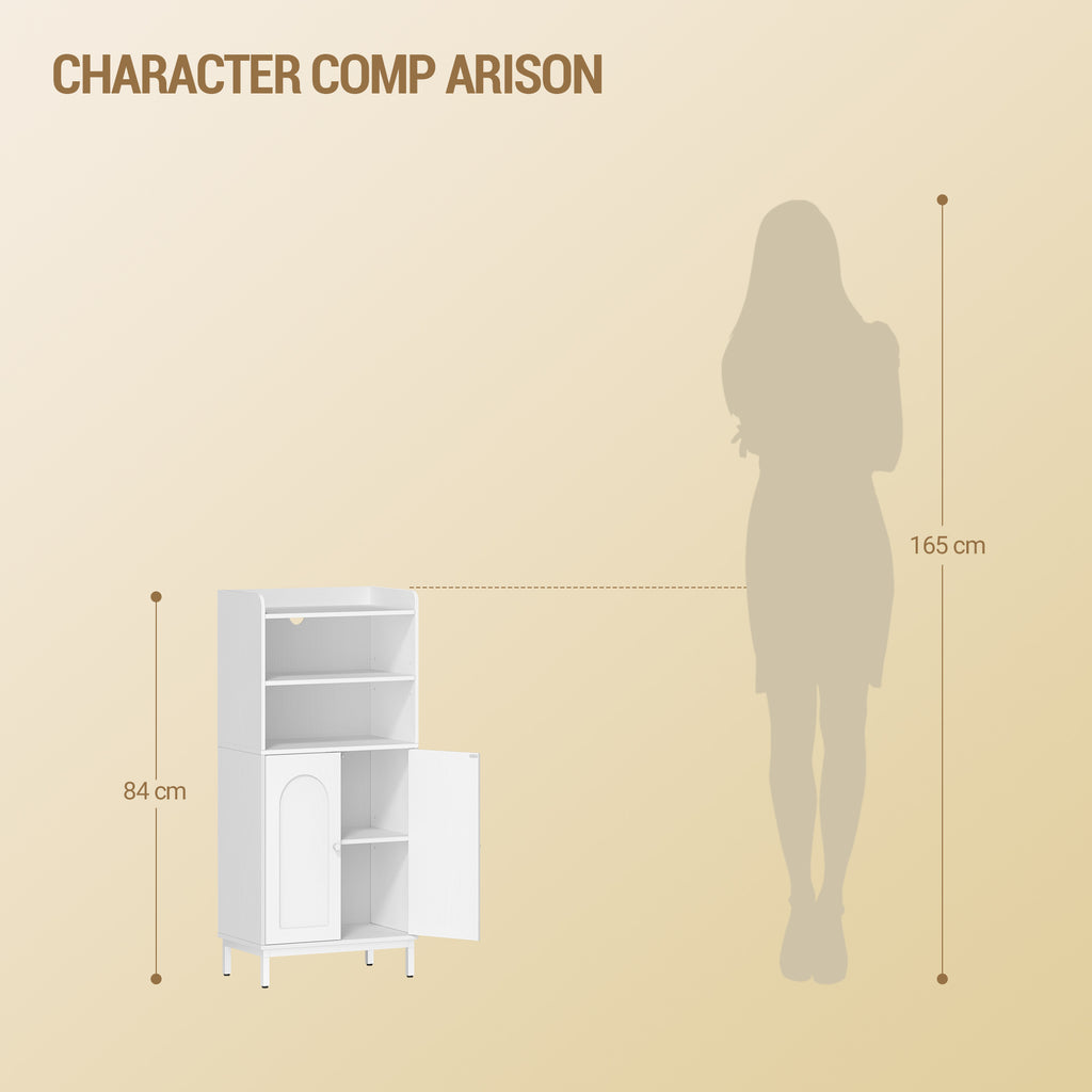 Hzuaneri Bathroom Cabinet, Bathroom Cabinet, Kitchen Cabinet with 2 Open Compartments, 2 Doors, 2 Adjustable Shelves, Freestanding Bathroom, 20 × 37 × 84 cm, White BC48213W