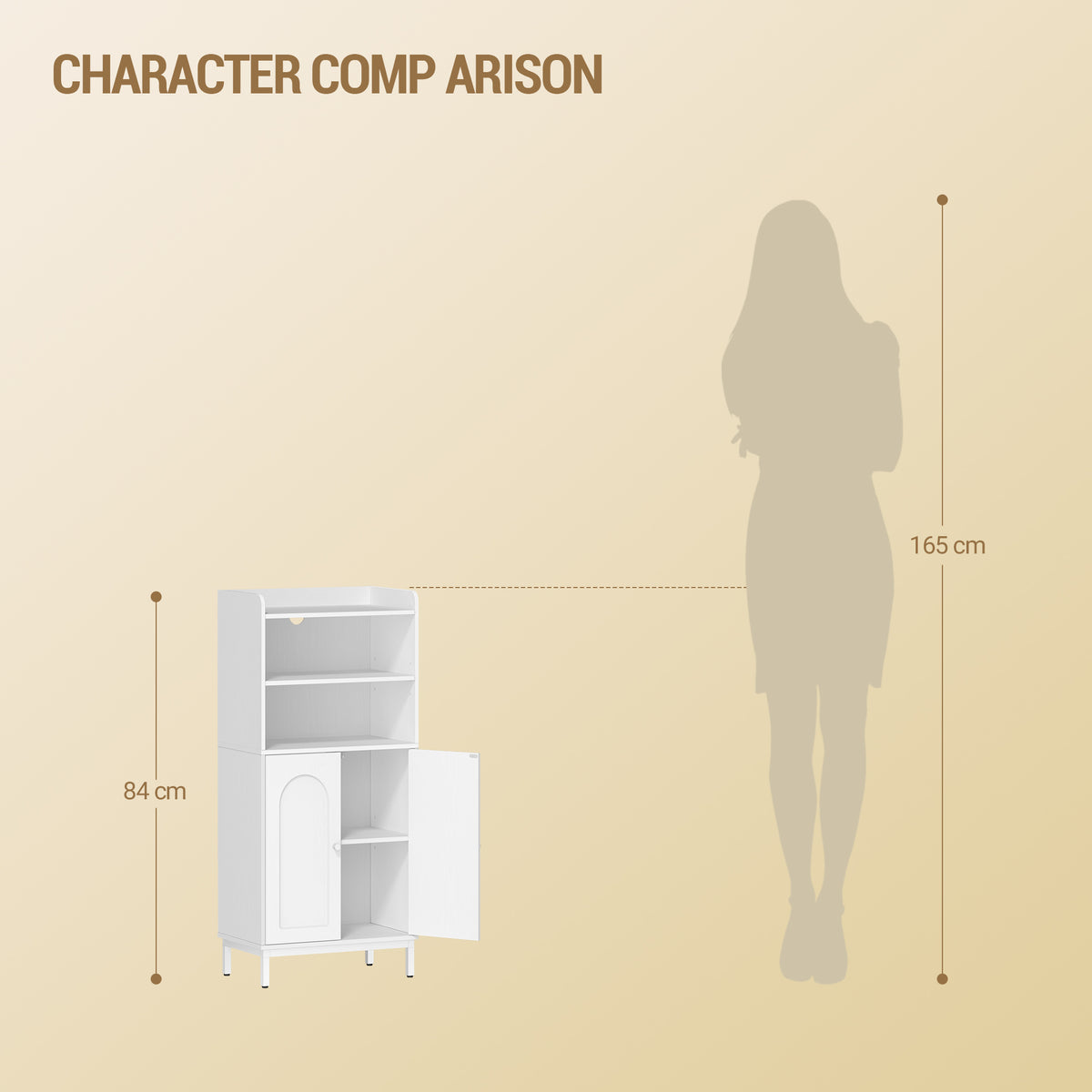 Hzuaneri Bathroom Cabinet, Bathroom Cabinet, Kitchen Cabinet with 2 Open Compartments, 2 Doors, 2 Adjustable Shelves, Freestanding Bathroom, 20 × 37 × 84 cm, White BC48213W
