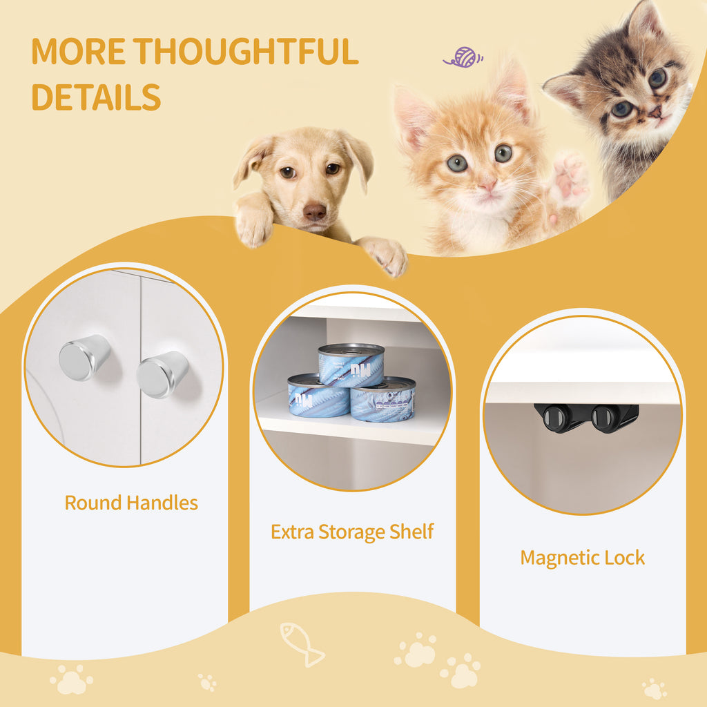 Hzuaneri Cat Litter Box Enclosure, Hidden Litter Box Furniture with Scratching Mat, Wooden Pet House Side End Table, Tall Legs, Double Doors, 80 x 50 x 61 cm, White CB01513W