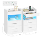Hzuaneri Nightstand Set of 2, Side Table with Tray, Nightstand with Charging Function & LED Lighting, 2 Drawers, Modern, for Bedroom, Living Room 35 x 40 x 64 cm, White NS33603X