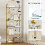 Hzuaneri 6 Tier Bookcase Bookshelf, Tempered Glass Bookshelves, Slim Shelving Unit for Bedroom, Bathroom, Home Office, Steel Frame, Gold BC21699G