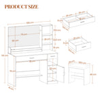 HEXCELEN dressing table with stool, large mirror, vanity table with 2 drawers, 4 open compartments and cabinet, for bedroom and dressing room, white,208103X