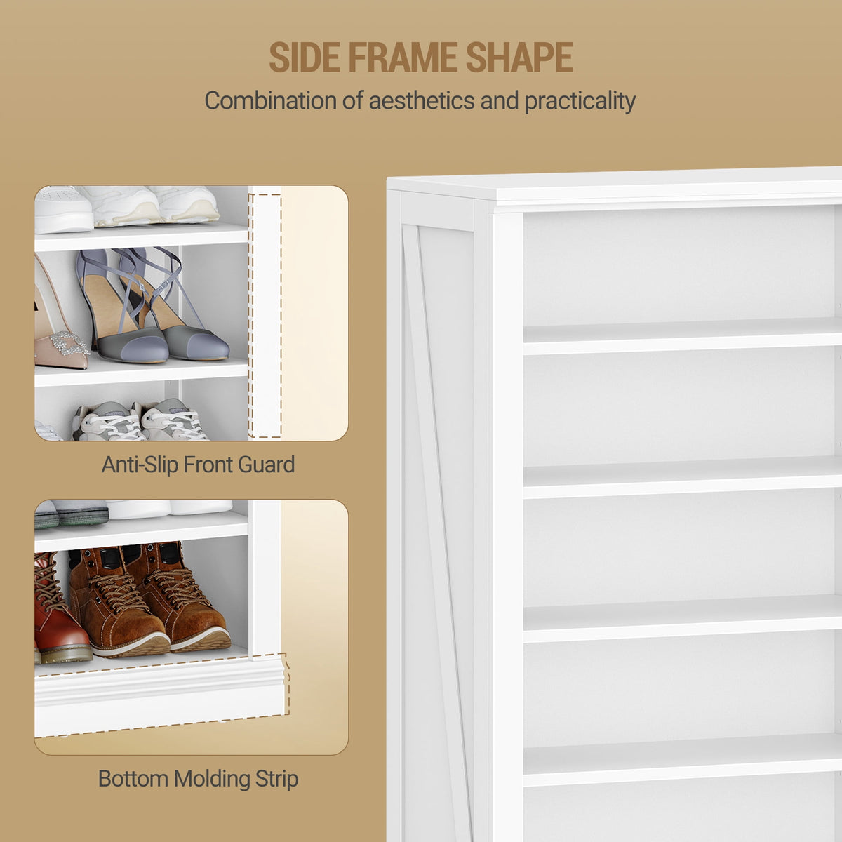 Hzuaneri 71.3" Tall Farmhouse Freestanding Wooden Shoe Storage Cabinet, 10‑Tier Cube Shoe Organizer, Holds 36‑40 Pairs of Shoes, Storage Solution for Entryway & Living Room, White