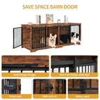 Hzuaneri 78" Large Double Dog Crate Furniture, Indoor Dog Kennel Furniture for 2 Dogs with Divider, Dual Sliding Barn Doors, Heavy Duty Dog Cage Furniture as TV Stand, Rustic Brown