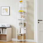 Hzuaneri Bookcase, 6-Tier Bookshelf, Narrow Bookcase Shelving Unit for Living Room, Office, Sturdy, Bedroom, 30 x 33.6 x 182.5 cm, Industrial, White, BC56013W