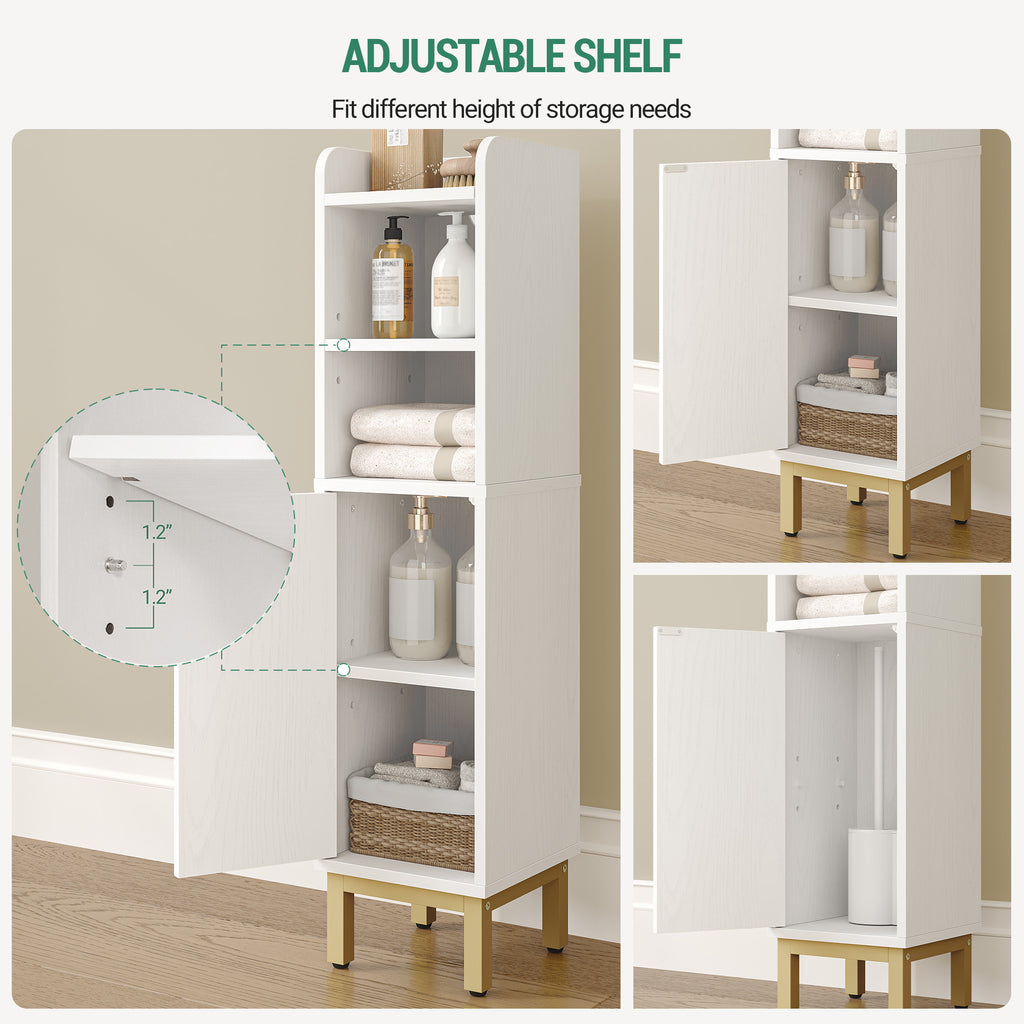 Hzuaneri Bathroom Cabinet, Bathroom Furniture, Narrow Cabinet, Adjustable Shelves, Space Saving, Easy Assembly, 20 x 20 x 83 cm, White-Gold BC08203X