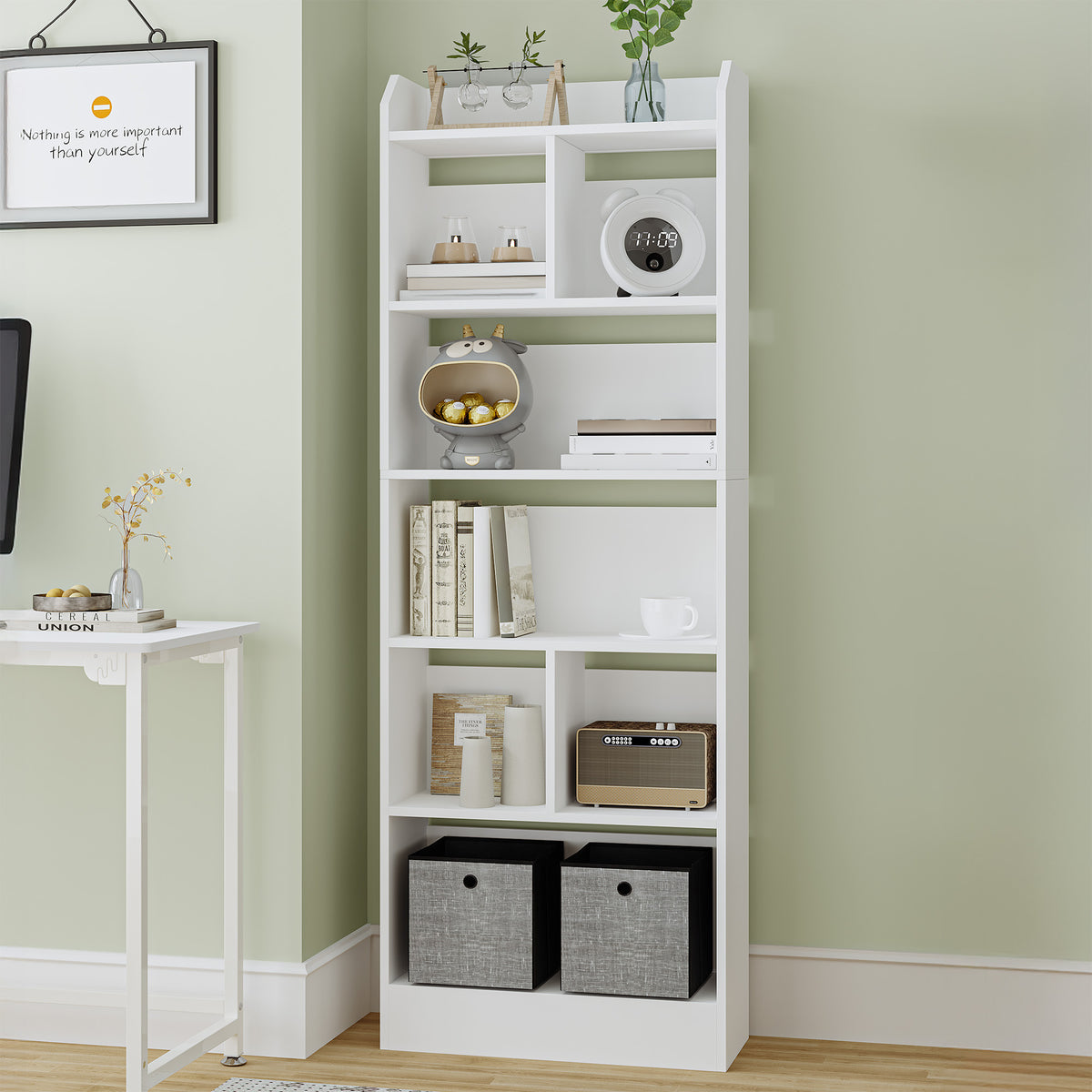 HEXCELEN 6-Cube Bookcase, Freestanding Storage Shelf for Living Room, Office, Bedroom, White