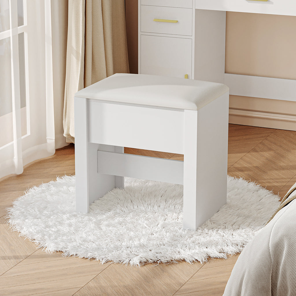 HEXCELEN Vanity Stool, Padded Seating Stool, Makeup Stool with Non-Slip Foot Pads, Suitable for Dressing Room, Bedroom, Entrance Area, 30 x 40 x 44 cm, White，004103X