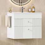 Hzuaneri Bathroom Vanity Unit, Wall-Mounted Sink with Cabinet, Bathroom Cabinet, 2 Drawers, 1 Towel Rail, Large Storage Capacity, 40 x 60 x 50 cm, White，BC64103X
