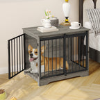 Hzuaneri Dog Crate Furniture, 81cm Dog Box for Home Use, Sliding Doors, 2 Doors, Modern Wooden Indoor Dog Box for Small/Medium Dogs, Dog Crate for Home Use, 81 x 55 x 67.5cm, Light Ivory DFC83605B
