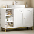 Hzuaneri Vanity Unit, 30 x 90 x 63 cm, Base Cabinet, Vanity Unit, Bathroom Cabinet with 2 Doors, Adjustable Shelf, Ample Storage Space, Modern Style, White-Gold BC09803G