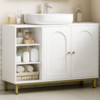 Hzuaneri Vanity Unit, 30 x 90 x 63 cm, Base Cabinet, Vanity Unit, Bathroom Cabinet with 2 Doors, Adjustable Shelf, Ample Storage Space, Modern Style, White-Gold BC09803G