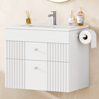 Hzuaneri Bathroom Vanity Unit, Wall-Mounted Sink with Cabinet, Bathroom Cabinet, 2 Drawers, 1 Towel Rail, Large Storage Capacity, 40 x 60 x 50 cm, White，BC64103X