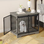 Hzuaneri Dog Crate Furniture, 81cm Dog Box for Home Use, Sliding Doors, 2 Doors, Modern Wooden Indoor Dog Box for Small/Medium Dogs, Dog Crate for Home Use, 81 x 55 x 67.5cm, Light Ivory DFC83605B