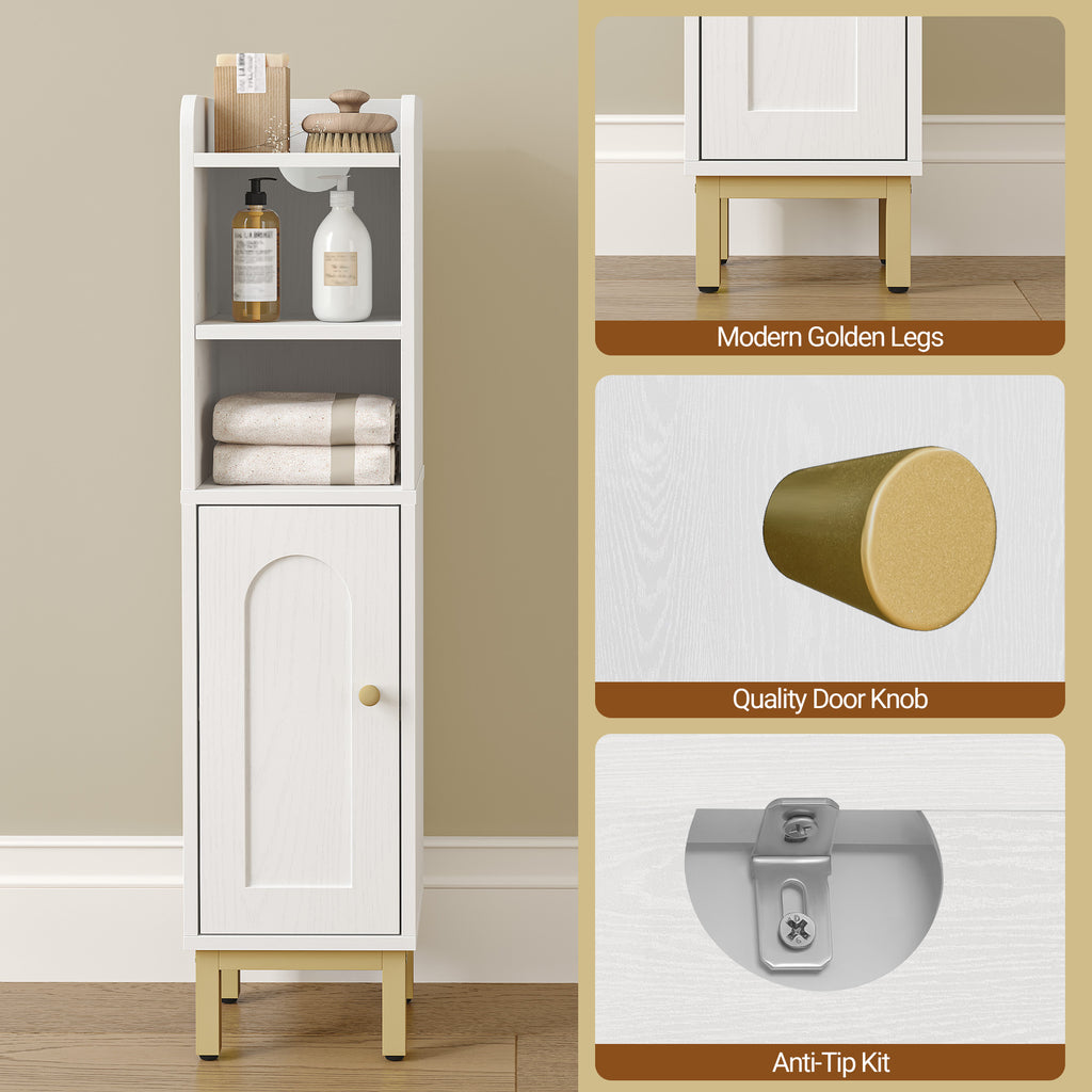 Hzuaneri Bathroom Cabinet, Bathroom Furniture, Narrow Cabinet, Adjustable Shelves, Space Saving, Easy Assembly, 20 x 20 x 83 cm, White-Gold BC08203X