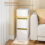 HEXCELEN Nightstand, Narrow, Side Table with 2 Drawers and 1 Open Compartment, Bedside Table for Bedroom, Side Table, for Bedroom, Living Room, Modern, White 321103X