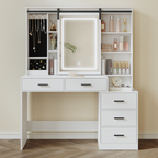 Hzuaneri Vanity Table with Adjustable LED Lighting, Detachable Large Mirror, Jewelry Storage, Open Shelves, 5 Drawers, with Side Table, for Bedroom, White DT33103X