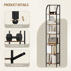 Hzuaneri Bookcase, 6-Tier Bookshelf, Narrow Bookcase Shelving Unit for Living Room, Office, Sturdy, Bedroom, 30 x 33.6 x 178 cm, Industrial, Rustic Brown and Black, BC56001B