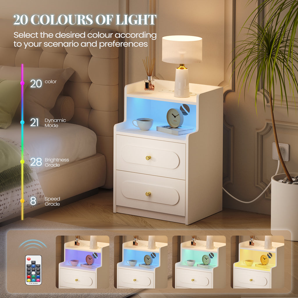 HEXCELEN Nightstand, Side Table with 2 Drawers, Nightstand with Open Compartment, Bedside Table for Bedroom, Wood-Based Nightstand, Sofa Table, for Bedroom Living Room White 421103X