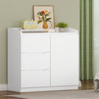 Hzuaneri Chest of Drawers, Chest of Drawers with 3 Drawers and 1 Door, Side Cabinet with Work Surface, Drawer Cabinet, Modern Style, Suitable for Living Room and Bedroom, 40 x 80 x 87 cm, White DC12303X