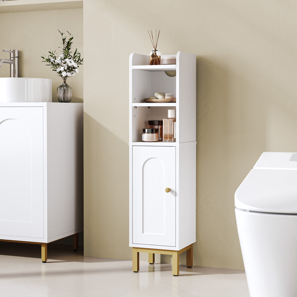 Hzuaneri Bathroom Cabinet, Bathroom Furniture, Narrow Cabinet, Adjustable Shelves, Space Saving, Easy Assembly, 20 x 20 x 83 cm, White-Gold BC08203X