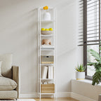 Hzuaneri Bookcase, 6-Tier Bookshelf, Narrow Bookcase Shelving Unit for Living Room, Office, Sturdy, Bedroom, 30 x 33.6 x 182.5 cm, Industrial, White, BC56013W
