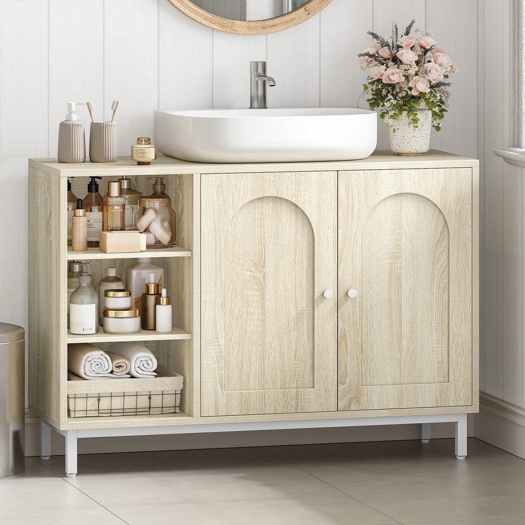 Hzuaneri vanity unit, base cabinet, washbasin cabinet, bathroom cabinet with 2 doors, adjustable shelf, ample storage space, modern style, 30 x 90 x 63 cm, light oak BC09816W